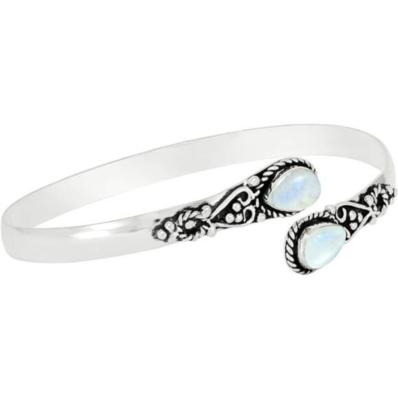 Pear Shape Natural Gemstones Bangle for Women - 925 Sterling Silver Plated - Picture 2 of 7